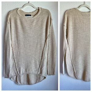 Michael Stars Womens Open Weave Oversized Exposed Seam Knit Sweater Oatmeal XS/S